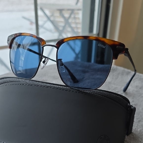 BMW Clubmaster Tortoise Shell Sunglasses with Blue Lenses